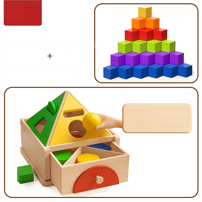 Montessori puidust mänguasi värvi- ja kujutunnustuse jaoks – ehitusklotsid varaseks õppimiseks, 0-3 aastat