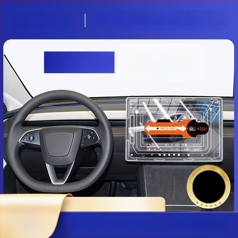 Tesla Model 3/Model Y centrinio ekrano apsauginis stiklas — grūdintas stiklas, greita montavimas, atsparus įbrėžimams, atsparus pirštų antspaudams, temperatūrų atsparumas