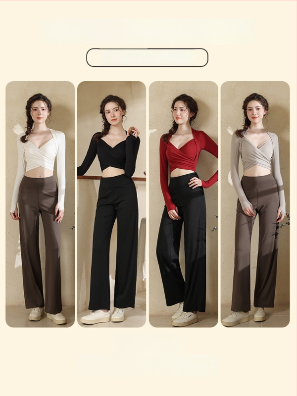 OR Moterų jogos komplektas su ilgomis rankovėmis viršutinei daliai su krūtinės įdėklu, plačios kelnės, pulover stilius, nailonas-elastanas 80/20, kodas S878+K951, Žiema 2025