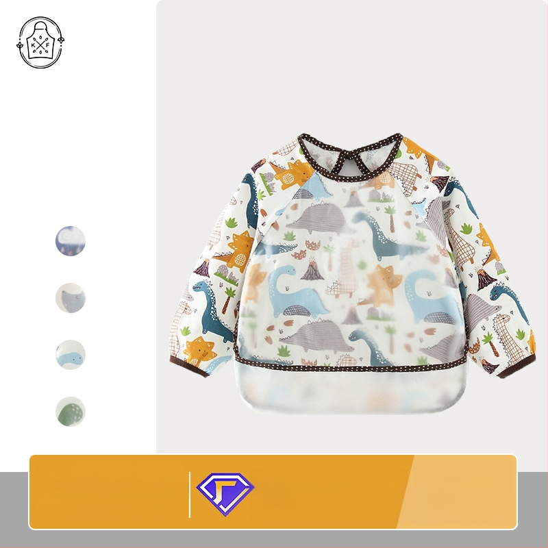 Ποδιά με μακριά μανίκια, αδιάβροχη, 100% βαμβάκι, μοτίβο ζώων σε καρτούν, για παιδιά 3-8 ετών