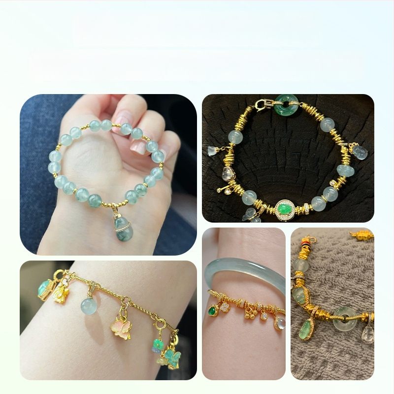 Hongma jáde medál, 925 ezüst aranyozott bevonattal, intarzázott kivitel, uniszex, levél alakú