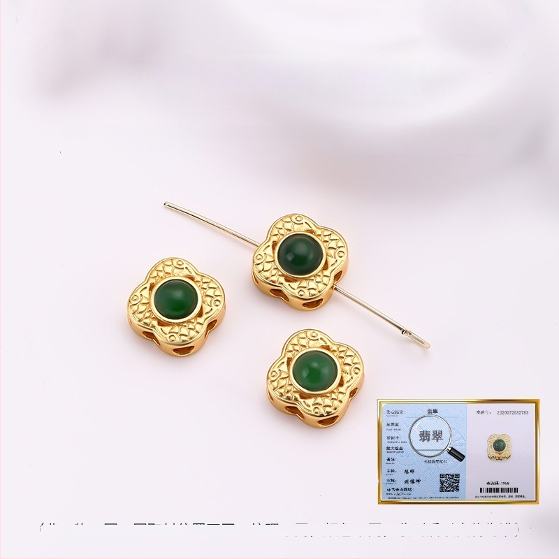 Hongma jáde medál, 925 ezüst aranyozott bevonattal, intarzázott kivitel, uniszex, levél alakú