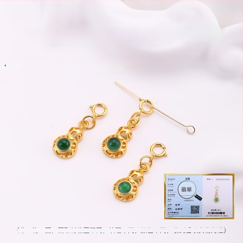 Hongma jáde medál, 925 ezüst aranyozott bevonattal, intarzázott kivitel, uniszex, levél alakú