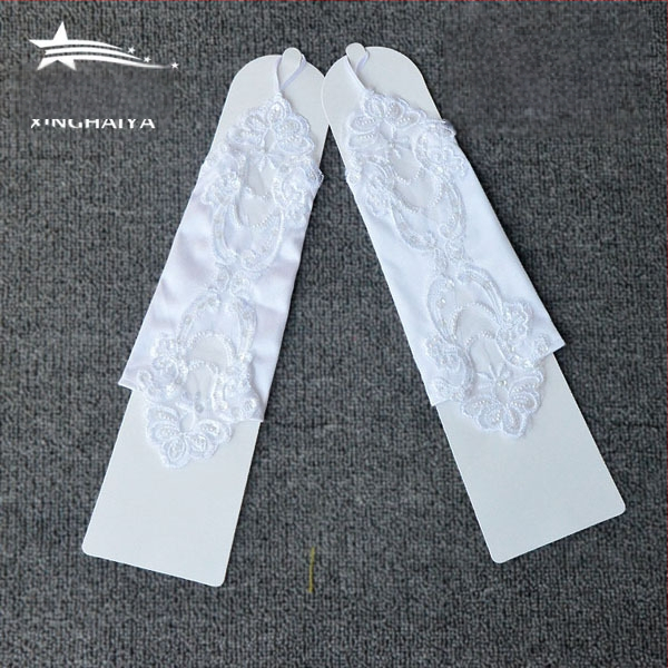 Meitenēm bezpirkstu mežģīņu cimdi, kāzu tērpa aksesuārs, izšūti, vienkrāsains dizains