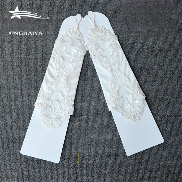 Meitenēm bezpirkstu mežģīņu cimdi, kāzu tērpa aksesuārs, izšūti, vienkrāsains dizains