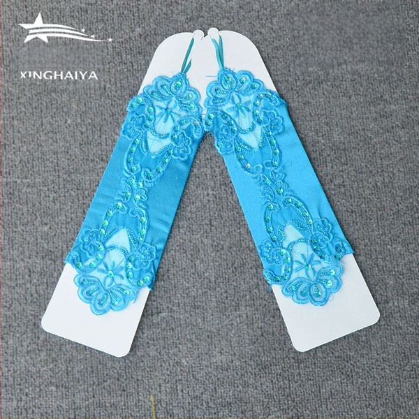 Meitenēm bezpirkstu mežģīņu cimdi, kāzu tērpa aksesuārs, izšūti, vienkrāsains dizains