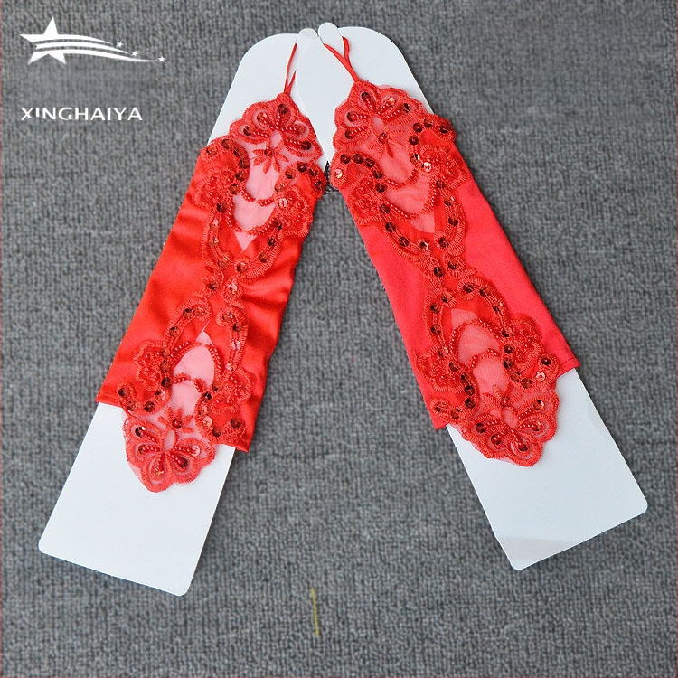 Meitenēm bezpirkstu mežģīņu cimdi, kāzu tērpa aksesuārs, izšūti, vienkrāsains dizains