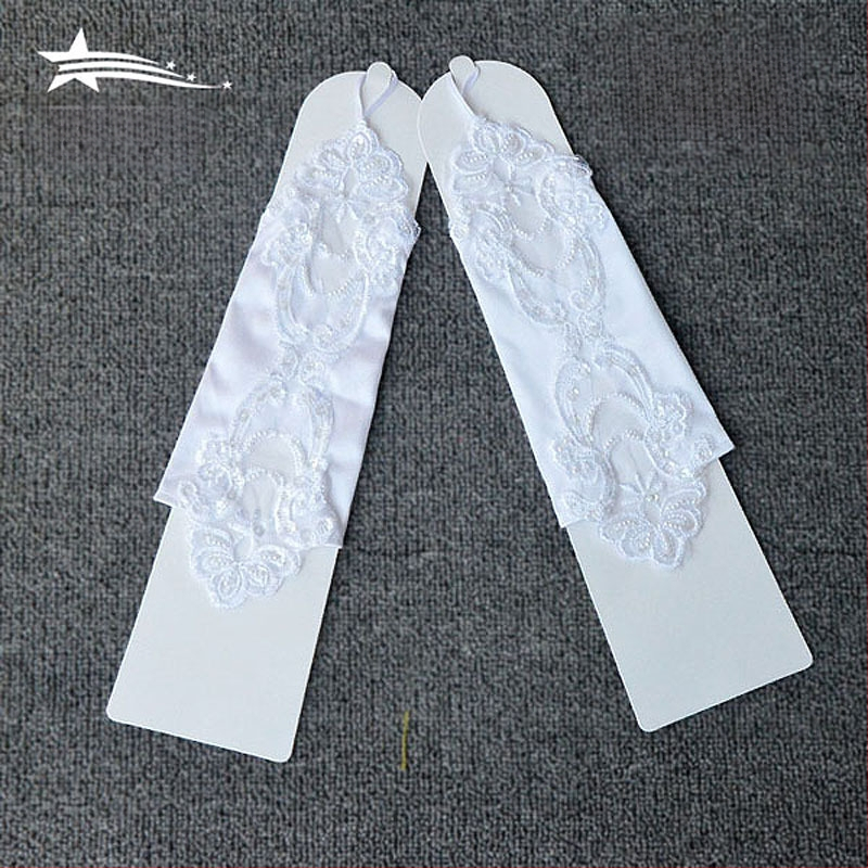 Meitenēm bezpirkstu mežģīņu cimdi, kāzu tērpa aksesuārs, izšūti, vienkrāsains dizains