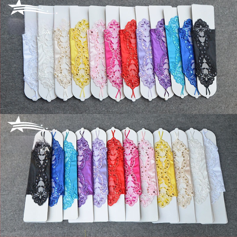 Meitenēm bezpirkstu mežģīņu cimdi, kāzu tērpa aksesuārs, izšūti, vienkrāsains dizains