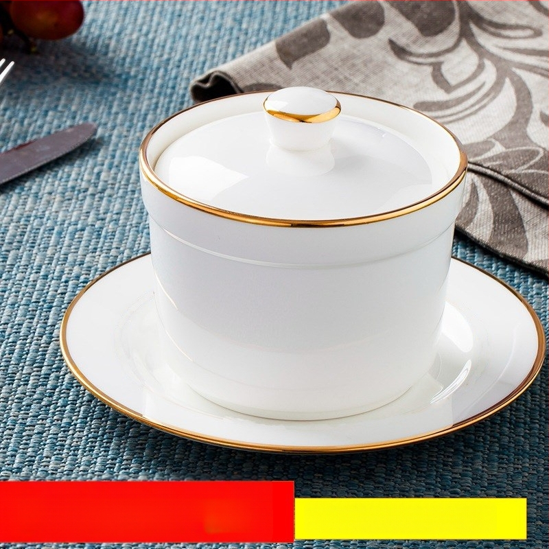 Porcelāna ūdens vannas trauks ar vāku un karoti — apaļš, mikroviļņu drošs, ar logotipu