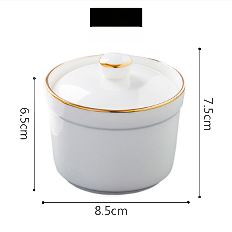 Porcelāna ūdens vannas trauks ar vāku un karoti — apaļš, mikroviļņu drošs, ar logotipu