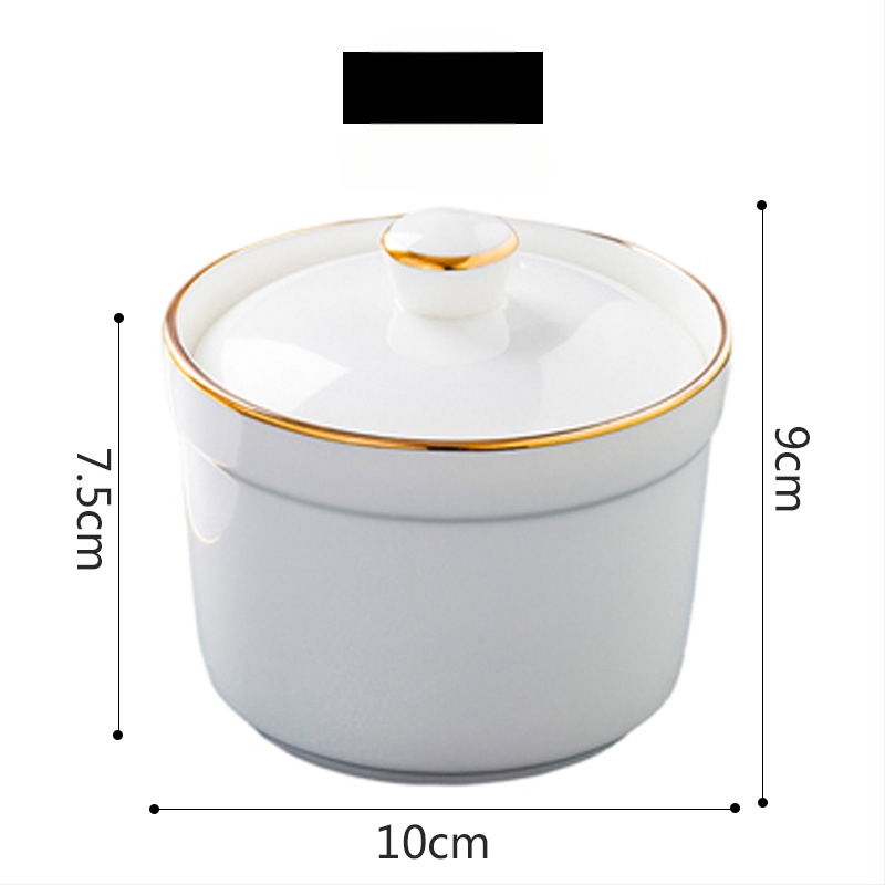 Porcelāna ūdens vannas trauks ar vāku un karoti — apaļš, mikroviļņu drošs, ar logotipu