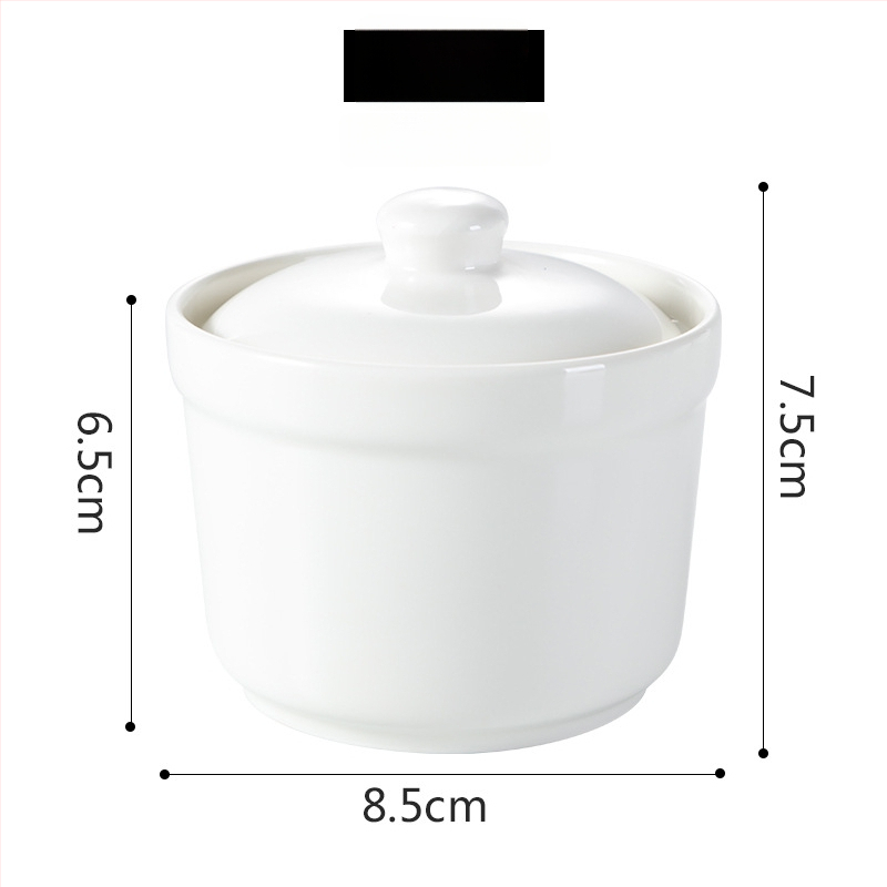 Porcelāna ūdens vannas trauks ar vāku un karoti — apaļš, mikroviļņu drošs, ar logotipu