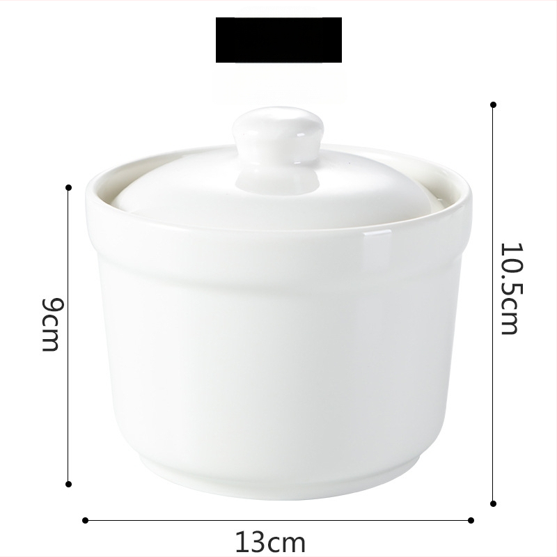 Porcelāna ūdens vannas trauks ar vāku un karoti — apaļš, mikroviļņu drošs, ar logotipu