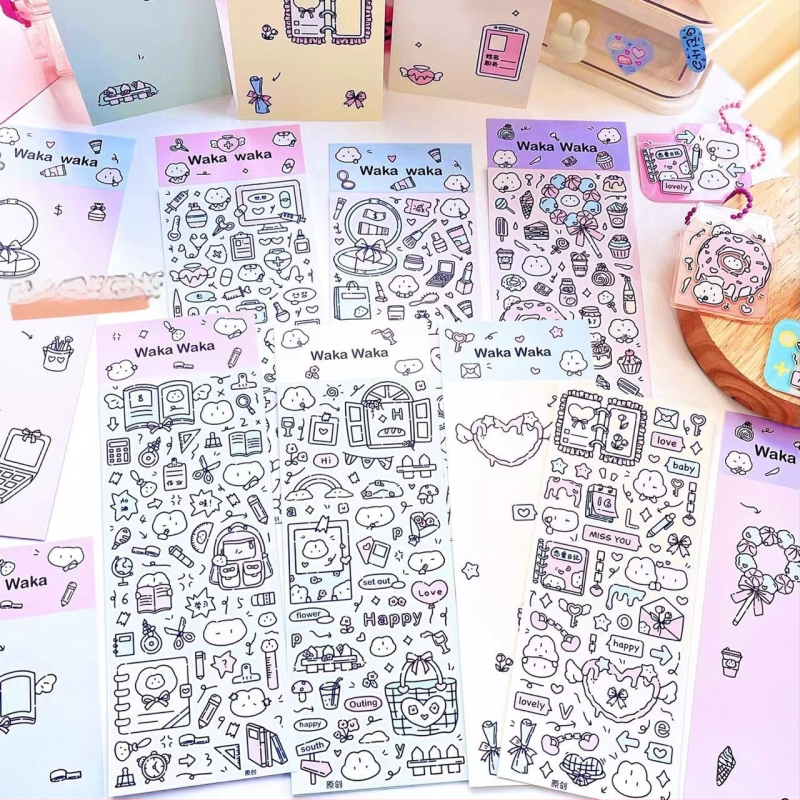 Wow kawaka plaani kleepsude komplekt – karikatuurne stiil, materjal: kunstpaber koos kattefilmiga, trükiprotsess, logod trükitud, kohandamine saadaval