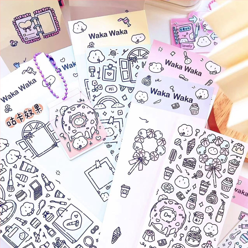 Wow kawaka plaani kleepsude komplekt – karikatuurne stiil, materjal: kunstpaber koos kattefilmiga, trükiprotsess, logod trükitud, kohandamine saadaval