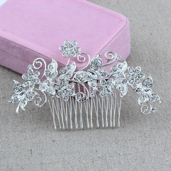 Koreapõhise stiiliga segust juuksekamm lillede motiiviga, elektroplakatsioon, kristallide aktsendid