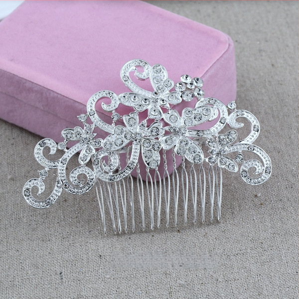 Koreapõhise stiiliga segust juuksekamm lillede motiiviga, elektroplakatsioon, kristallide aktsendid