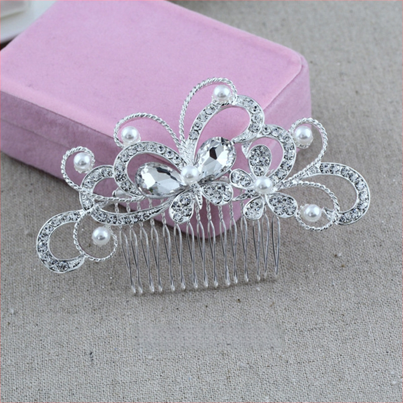 Koreapõhise stiiliga segust juuksekamm lillede motiiviga, elektroplakatsioon, kristallide aktsendid