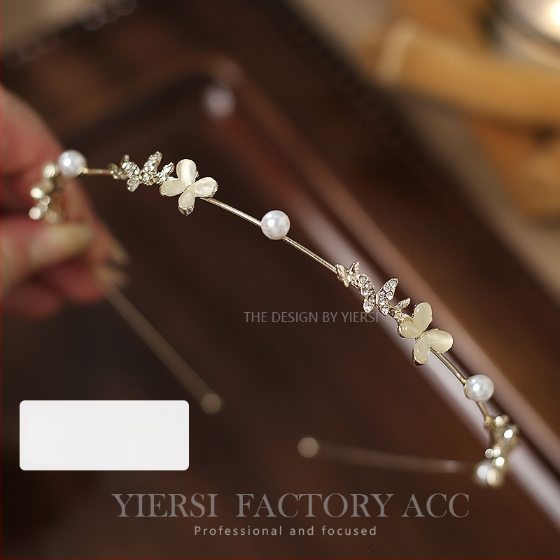 Galvas lente ar pērļu un kristālu ziedu, sakausējums, elektroplakāts, rudens 2023, japāņu un korejiešu stils, sievietēm