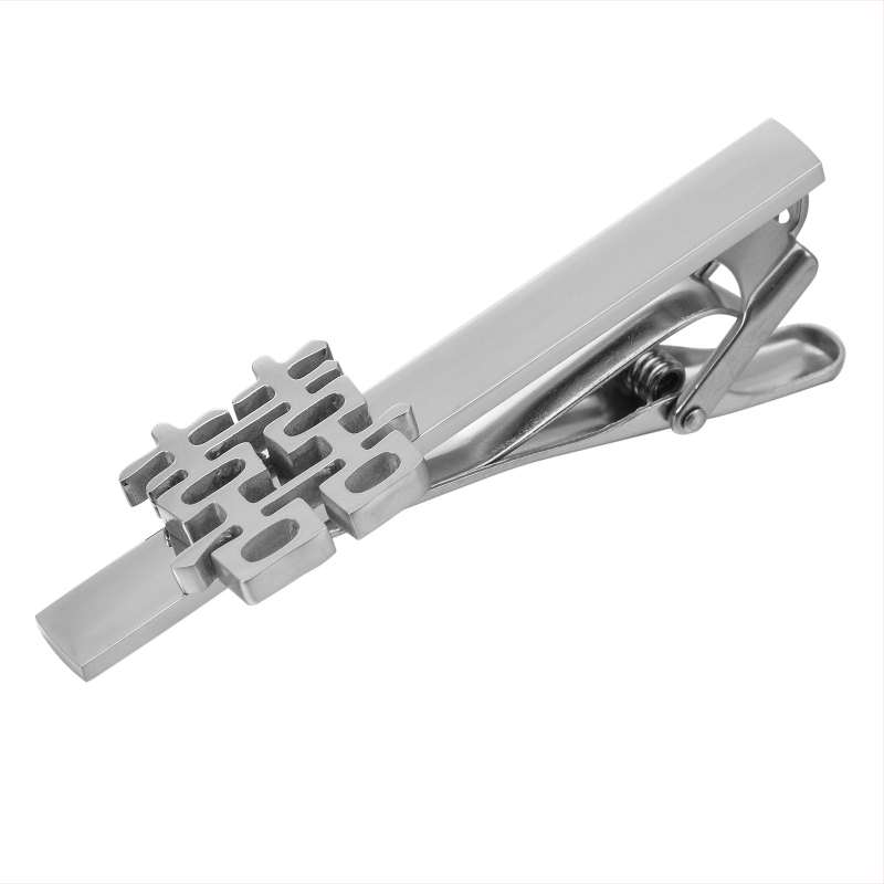 Unisex plieno manžetų segtukai ir kaklaraiščio segtukas su dviguba laime motyvu, elektroplatinė danga