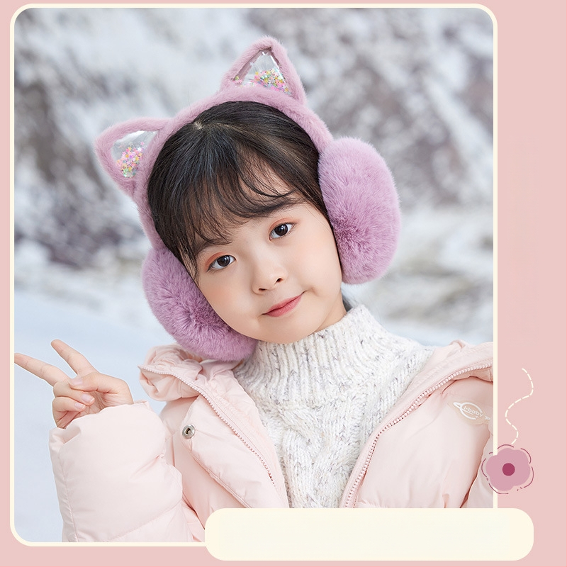 Bērnu ausu aizsargi ar kaķēna ausīm, ar flīsa odere, salokāmi, mākslīgā zaķa kažoks, vecums 3–12 gadi