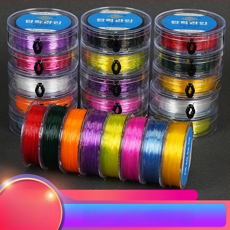 Elastinė žvejybos linija su apvaliu skaidriu krištolo siūlu ir karoliukais, rankų mezgimas iš spandekso