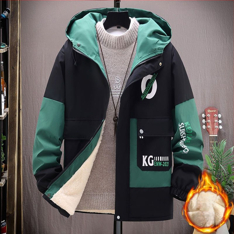 Puuvillane kapuutsiga jak, korea stiilis, kitsas vöökoht, ühekordne sulgemine, puuvillane täidis