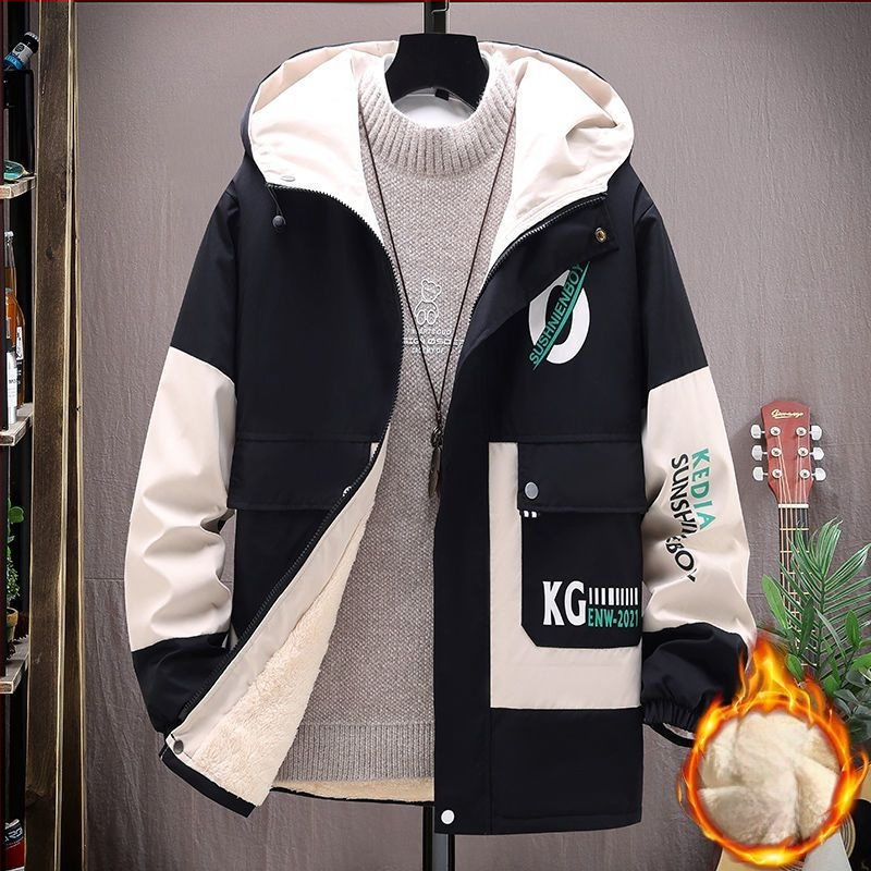 Puuvillane kapuutsiga jak, korea stiilis, kitsas vöökoht, ühekordne sulgemine, puuvillane täidis