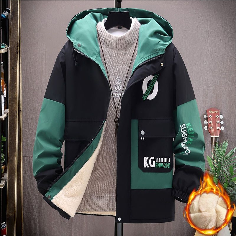 Puuvillane kapuutsiga jak, korea stiilis, kitsas vöökoht, ühekordne sulgemine, puuvillane täidis