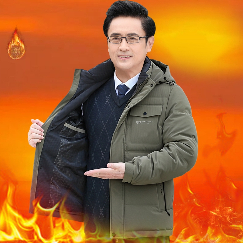 Jachetă de iarnă pentru bărbați, cu glugă și umplutură din poliester, lungime medie, închidere cu fermoar, căptușeală detașabilă, multe buzunare cu fermoar, guler înalt