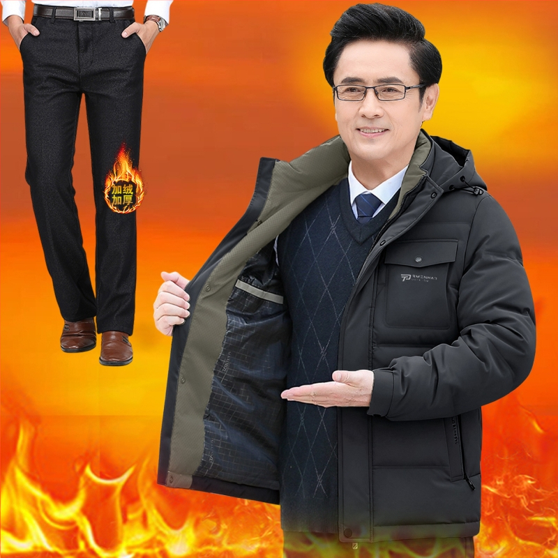 Jachetă de iarnă pentru bărbați, cu glugă și umplutură din poliester, lungime medie, închidere cu fermoar, căptușeală detașabilă, multe buzunare cu fermoar, guler înalt