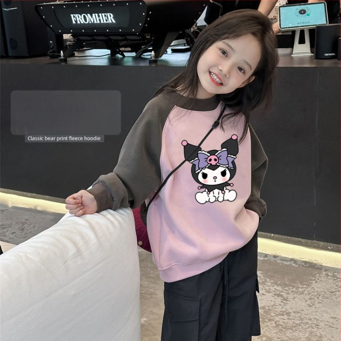 Mergaitėms skirtas Korėjos stiliaus džemperis su animaciniu raštu, tankus audinys, ilgomis rankovėmis, vaikams nuo 3 iki 8 metų