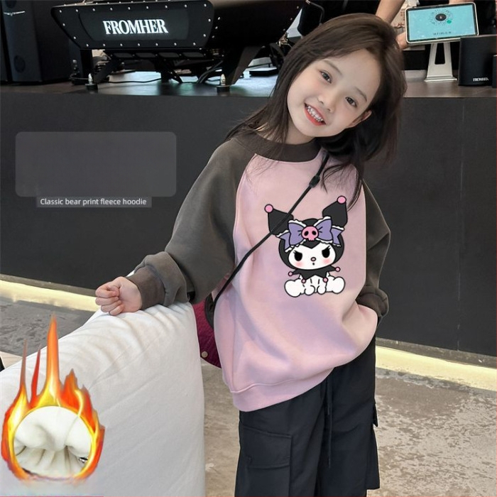 Mergaitėms skirtas Korėjos stiliaus džemperis su animaciniu raštu, tankus audinys, ilgomis rankovėmis, vaikams nuo 3 iki 8 metų