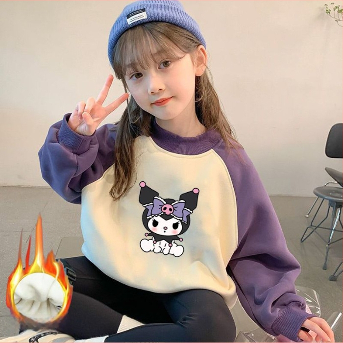 Mergaitėms skirtas Korėjos stiliaus džemperis su animaciniu raštu, tankus audinys, ilgomis rankovėmis, vaikams nuo 3 iki 8 metų