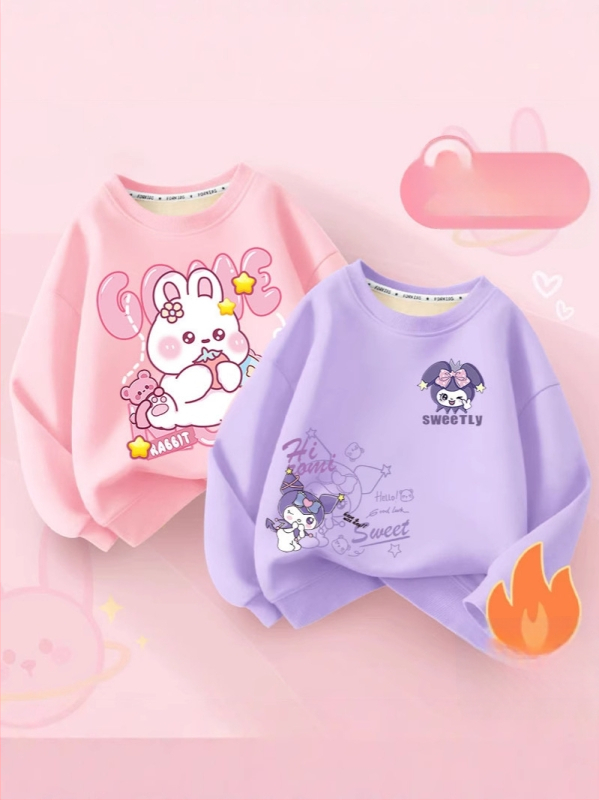 Vaikų flisinis džemperis su ilgomis rankovėmis, megztinio stiliaus, animacinis raštas, vilnos pamušalas