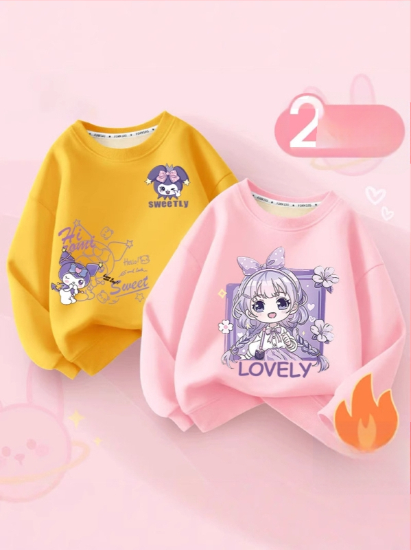 Vaikų flisinis džemperis su ilgomis rankovėmis, megztinio stiliaus, animacinis raštas, vilnos pamušalas