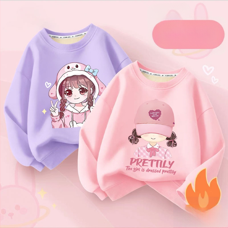 Vaikų flisinis džemperis su ilgomis rankovėmis, megztinio stiliaus, animacinis raštas, vilnos pamušalas