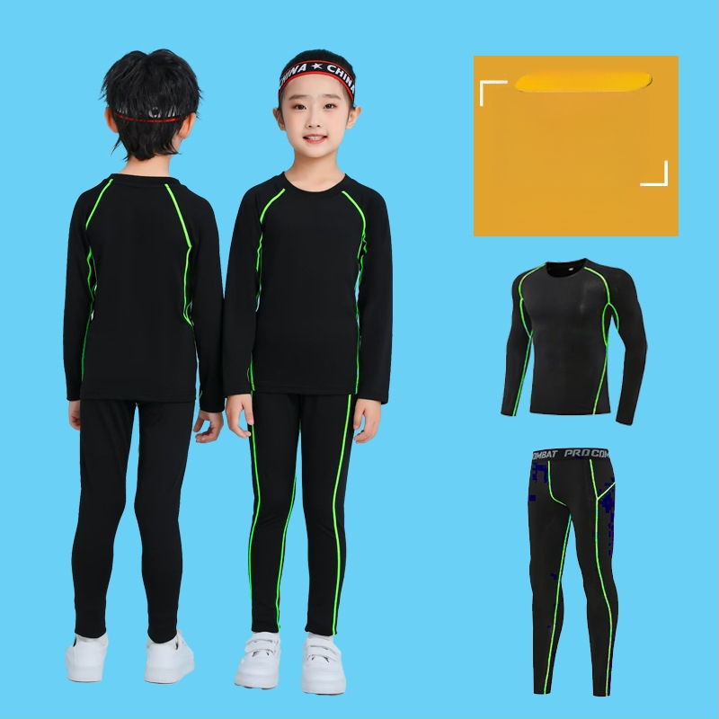 Unisex bērnu sporta komplekts — 92% poliesters, 8% spandeks iekšējā odā; ātri žūst; ziemas pavasaris rudens; piemērots fitness, basketbolam un futbolam