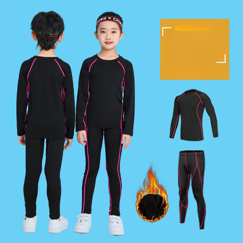 Unisex bērnu sporta komplekts — 92% poliesters, 8% spandeks iekšējā odā; ātri žūst; ziemas pavasaris rudens; piemērots fitness, basketbolam un futbolam