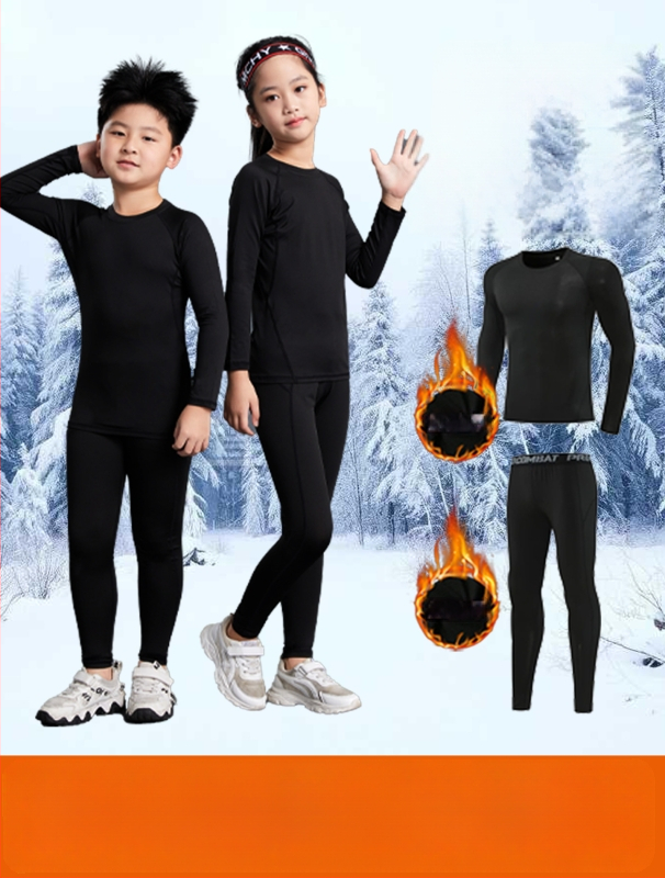 Unisex bērnu sporta komplekts ar stingru piegriezumu, garas piedurknes, gurnu garums, 92% poliesters ar 8% spandeksa oderi, velūra iekšpuse; piemērots ziemai, pavasarim un rudenim; basketbols, futbols, skrējiens.