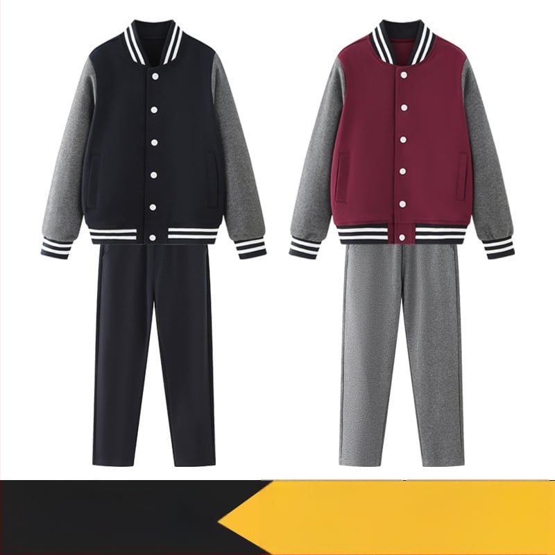 Двучастова училищна униформа с подплата от флис за ученици от средното училище, есенно‑зимна, стил колеж, унисекс