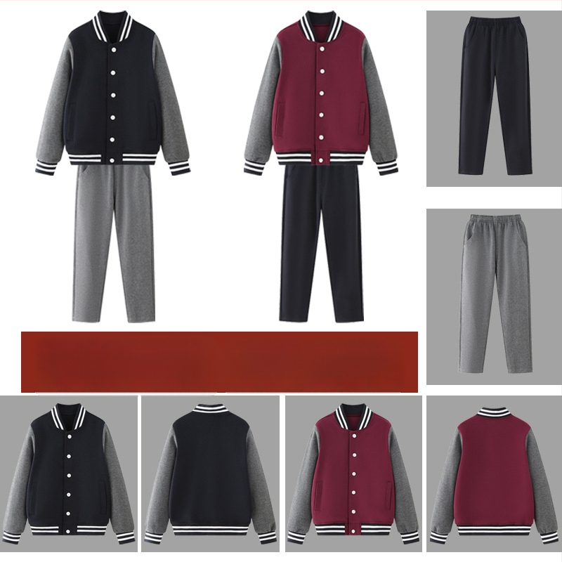 Двучастова училищна униформа с подплата от флис за ученици от средното училище, есенно‑зимна, стил колеж, унисекс