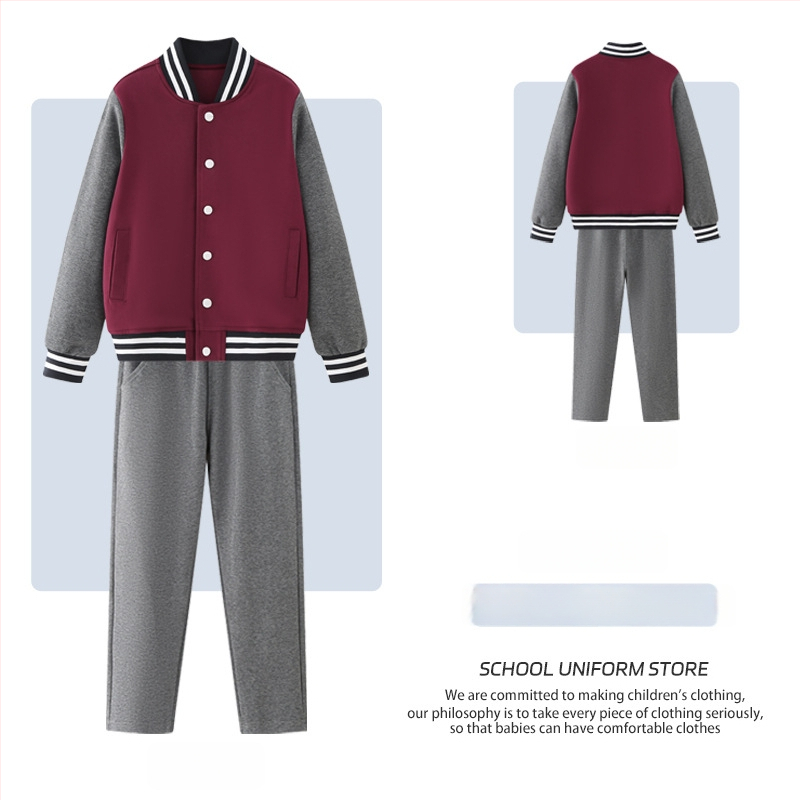 Двучастова училищна униформа с подплата от флис за ученици от средното училище, есенно‑зимна, стил колеж, унисекс