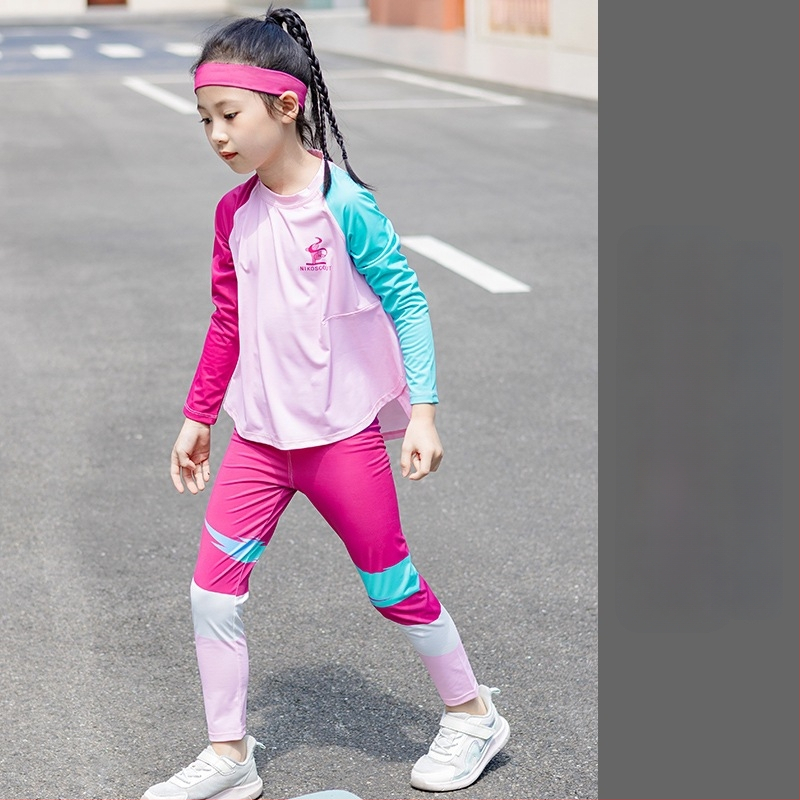 Mergaitėms skirtas rudens-žiemos dviejų dalių sportinis komplektas, UV apsauga, ilgos rankovės, iš regeneruotos celiuliozės pluošto