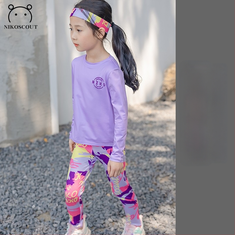 Mergaitėms skirtas rudens-žiemos dviejų dalių sportinis komplektas, UV apsauga, ilgos rankovės, iš regeneruotos celiuliozės pluošto