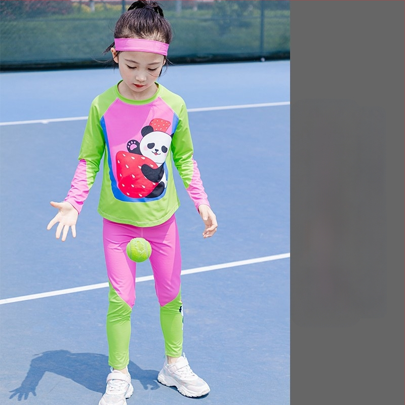 Mergaitėms skirtas rudens-žiemos dviejų dalių sportinis komplektas, UV apsauga, ilgos rankovės, iš regeneruotos celiuliozės pluošto