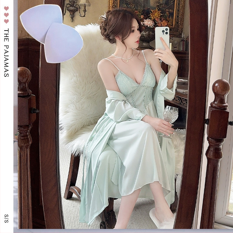 Set za domaću odjeću od ice silk s V-izrezom i dugim rukavima, 90–95% poliester, umjerena težina 161–180 g/m2