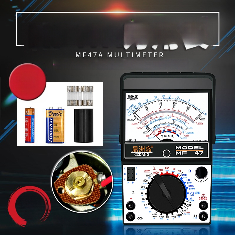 Analogni multimetar MF47 s mehaničkim pokazivačem, visoka preciznost, za električare i studente (MF47A: standardna konfiguracija; s krokodilskim klipom; s 10A vrhom; s silikon kablovima)