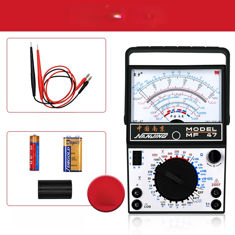 Analogni multimetar MF47 s mehaničkim pokazivačem, visoka preciznost, za električare i studente (MF47A: standardna konfiguracija; s krokodilskim klipom; s 10A vrhom; s silikon kablovima)